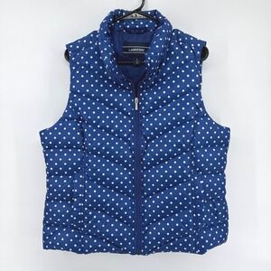 Lands End Women Navy Blue White Polka‎ Dot Quilted Down Puffer Vest Size Large